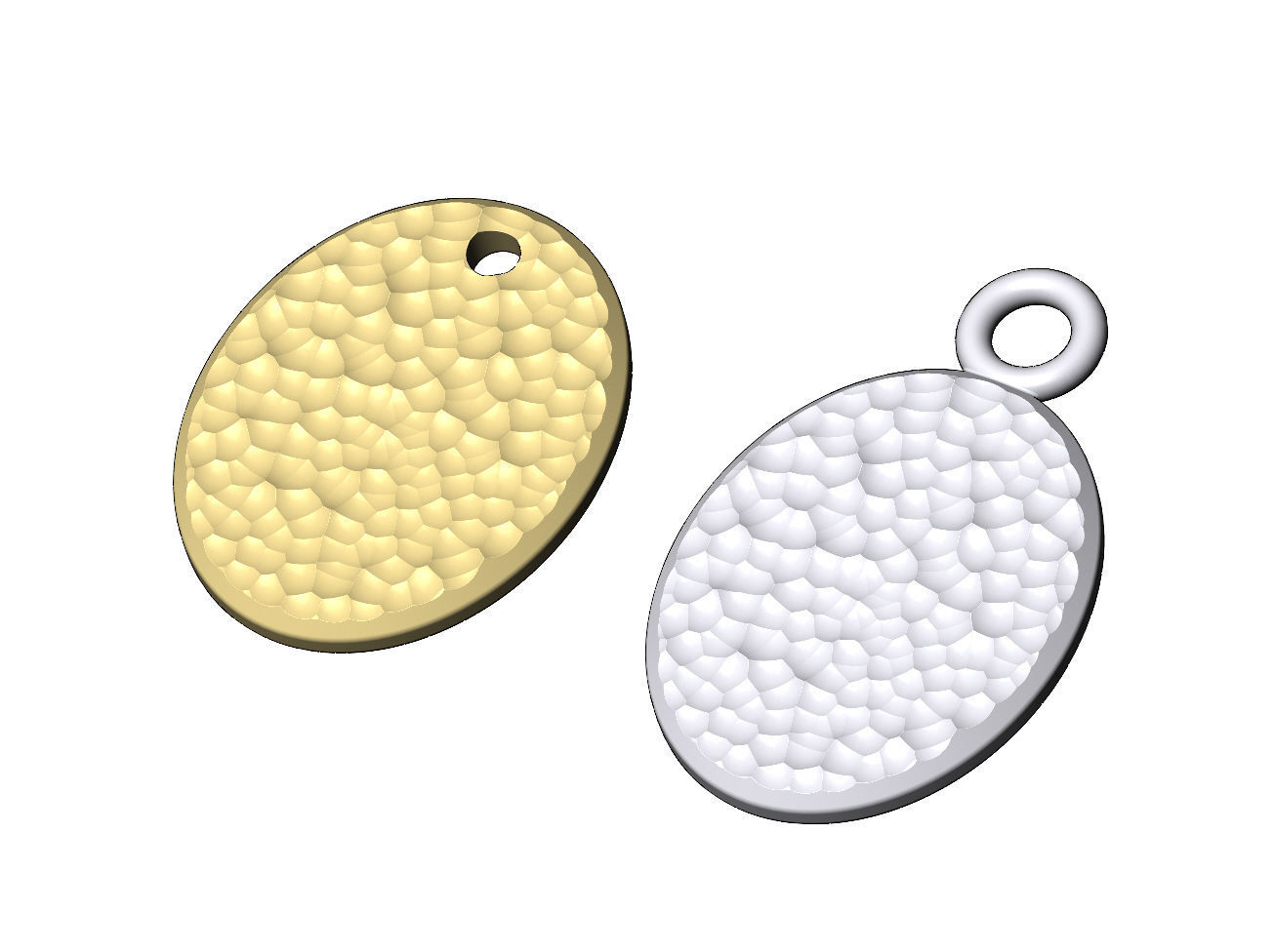 Hammered texture oval coin pendant and charm 3D print model_9