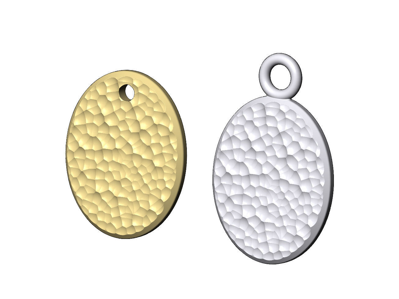 Hammered texture oval coin pendant and charm 3D print model_4