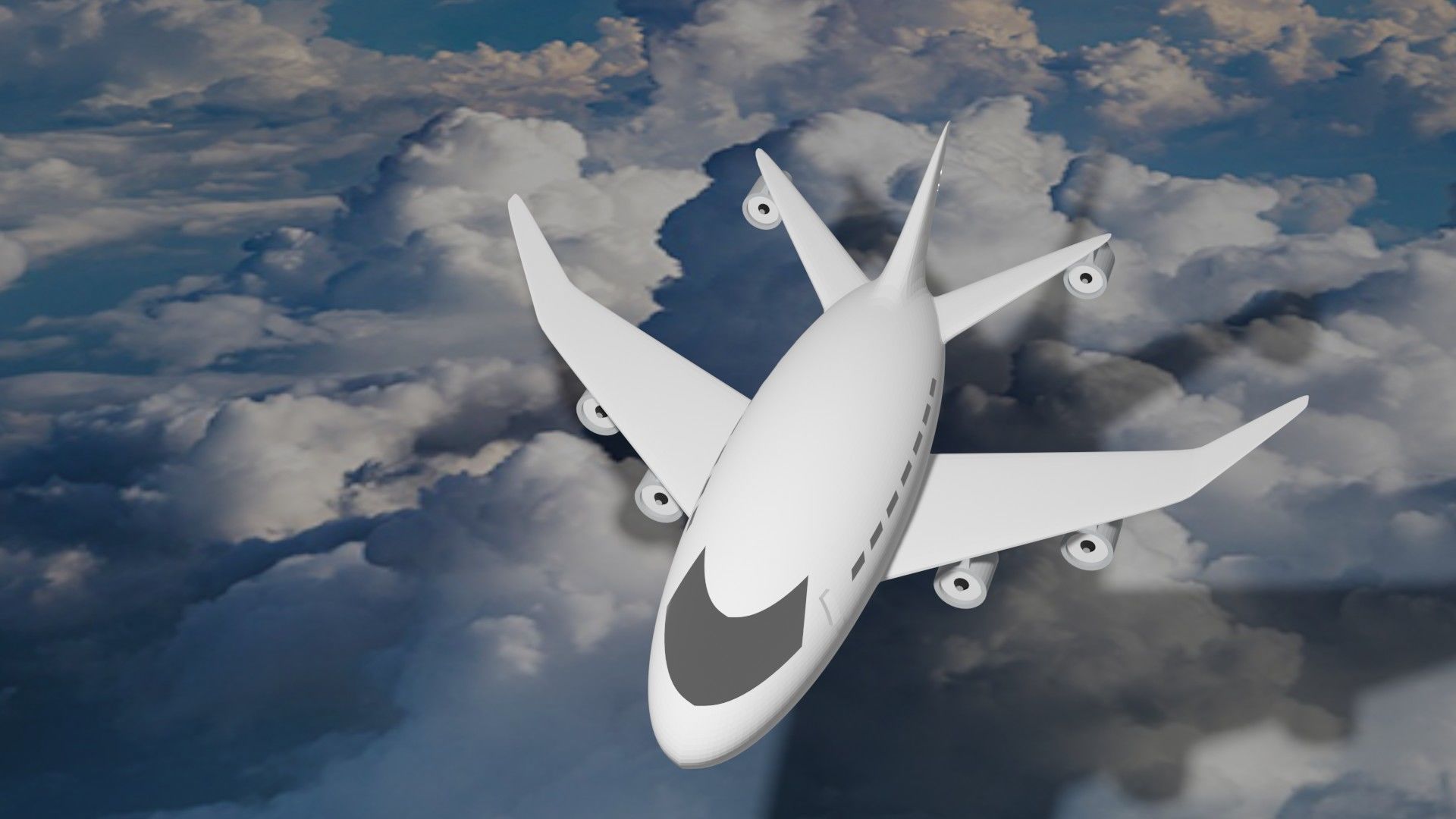 Airplane flying in clouds Low-poly 3D model_2