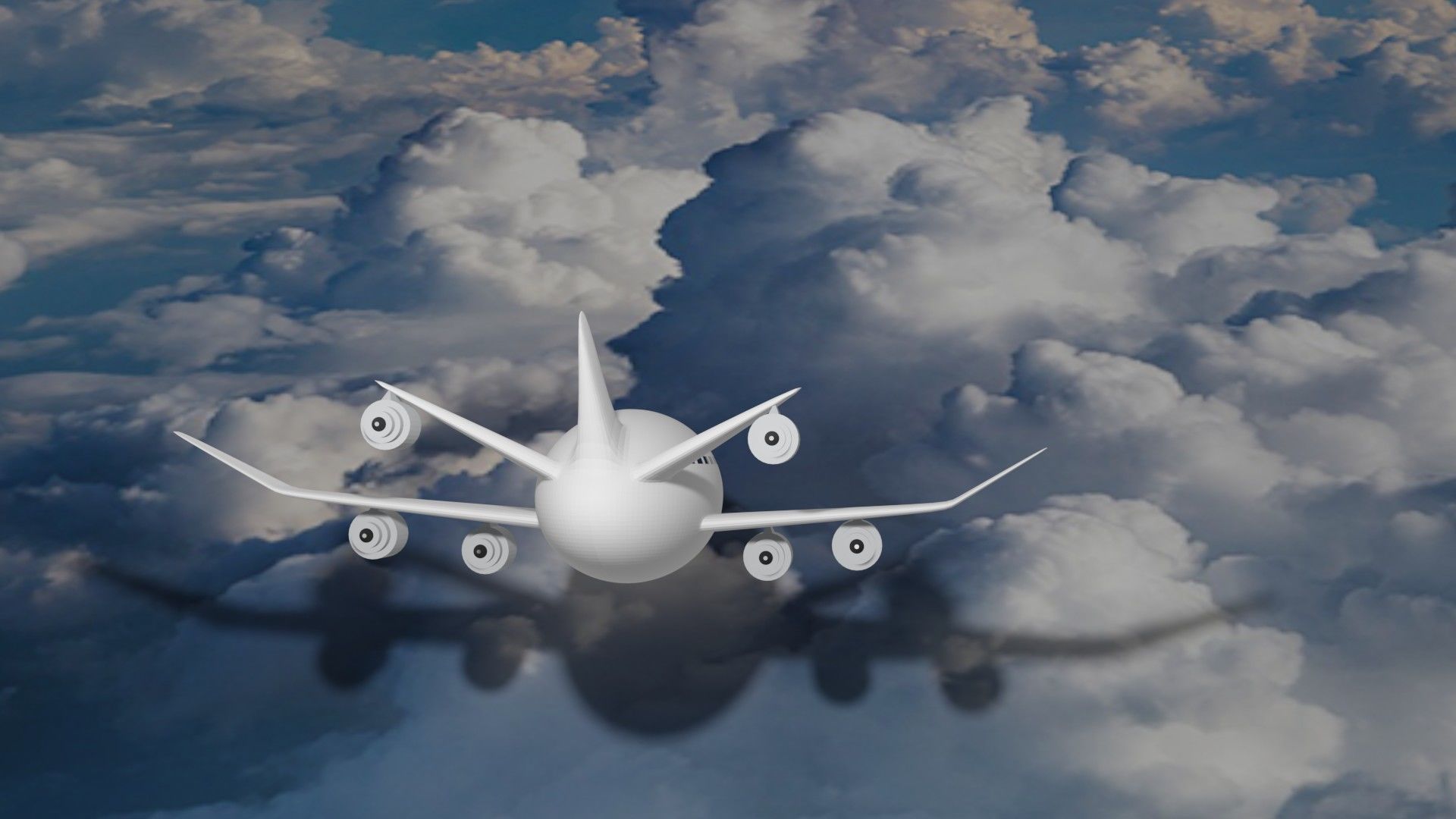 Airplane flying in clouds Low-poly 3D model_4