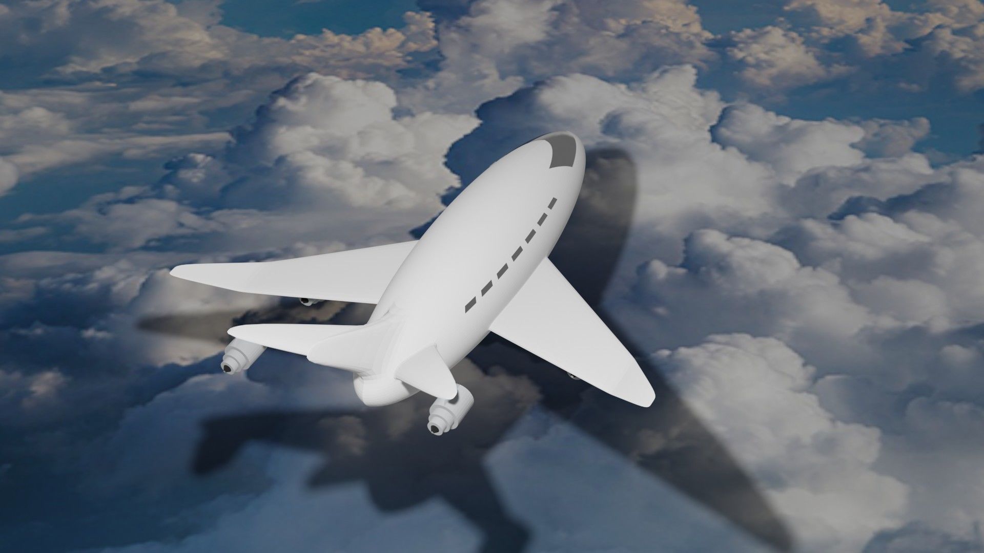 Airplane flying in clouds Low-poly 3D model_3