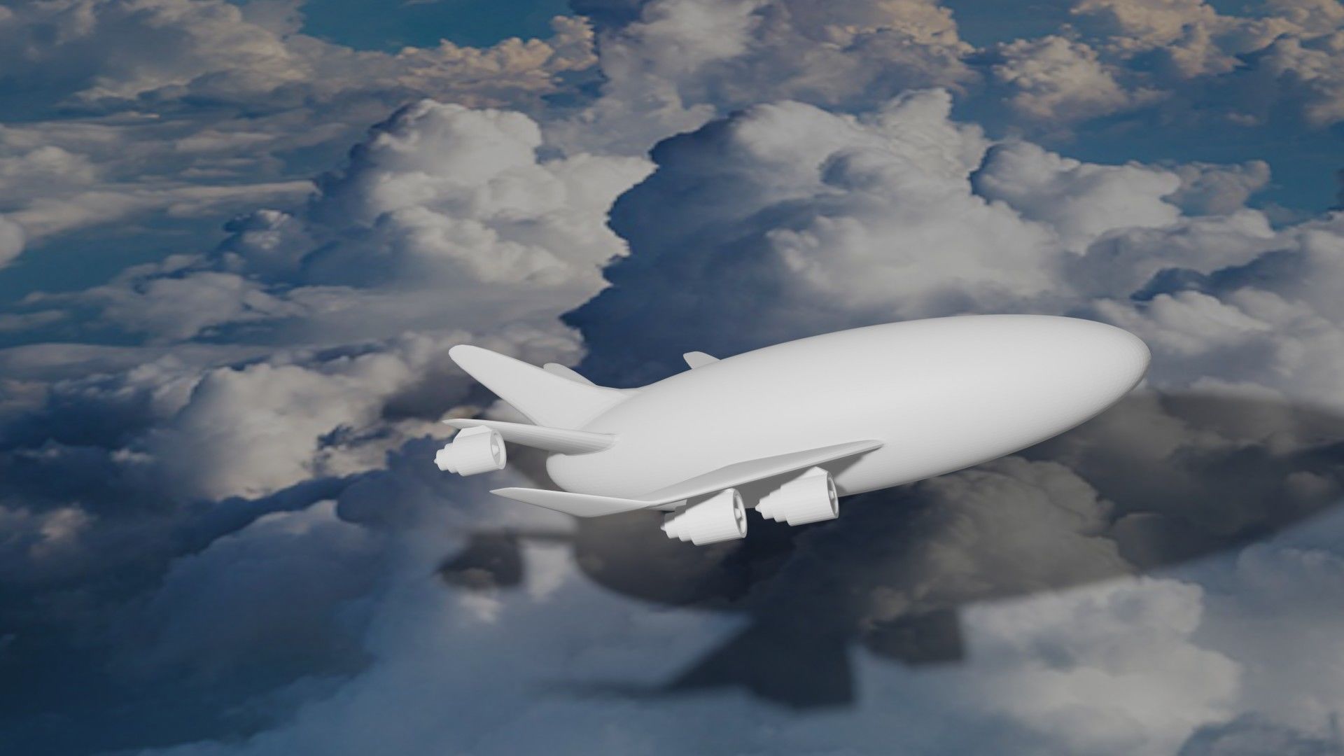 Airplane flying in clouds Low-poly 3D model_5