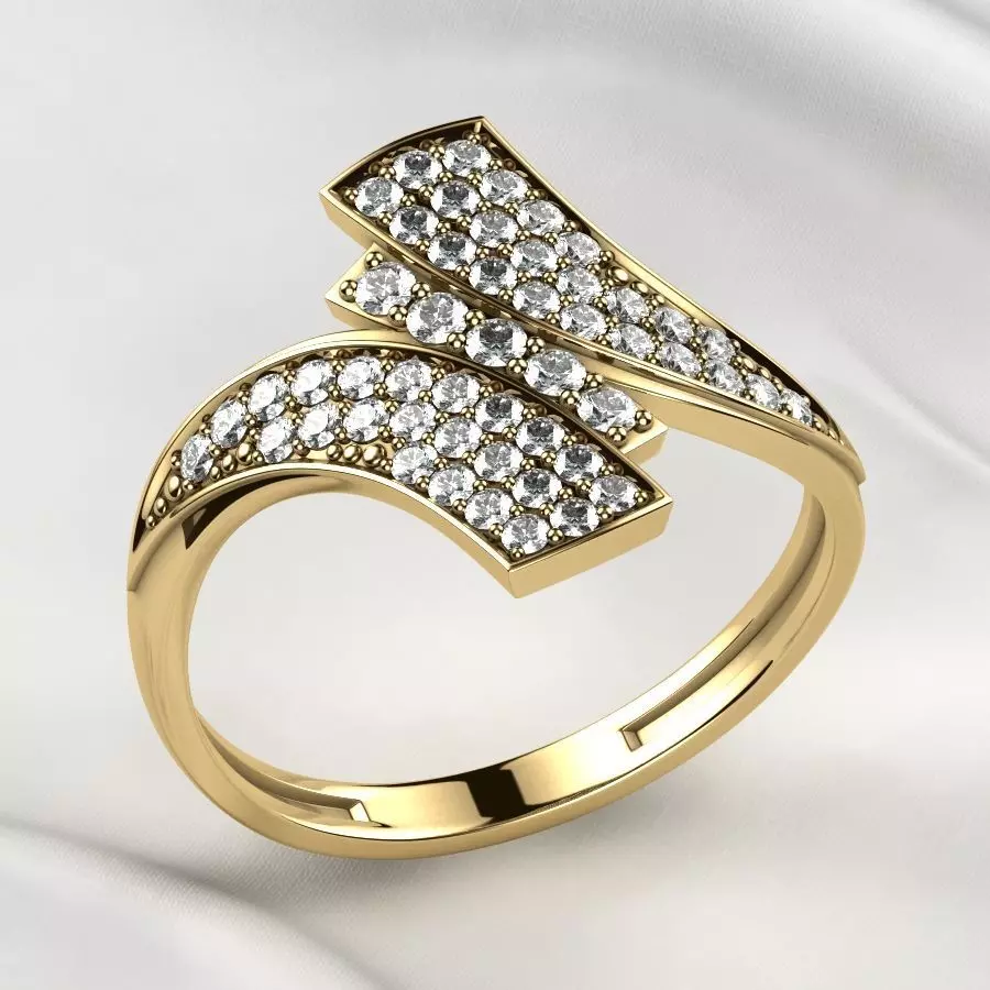 Pave Set Gems Fashion Gold Ring 3D print model