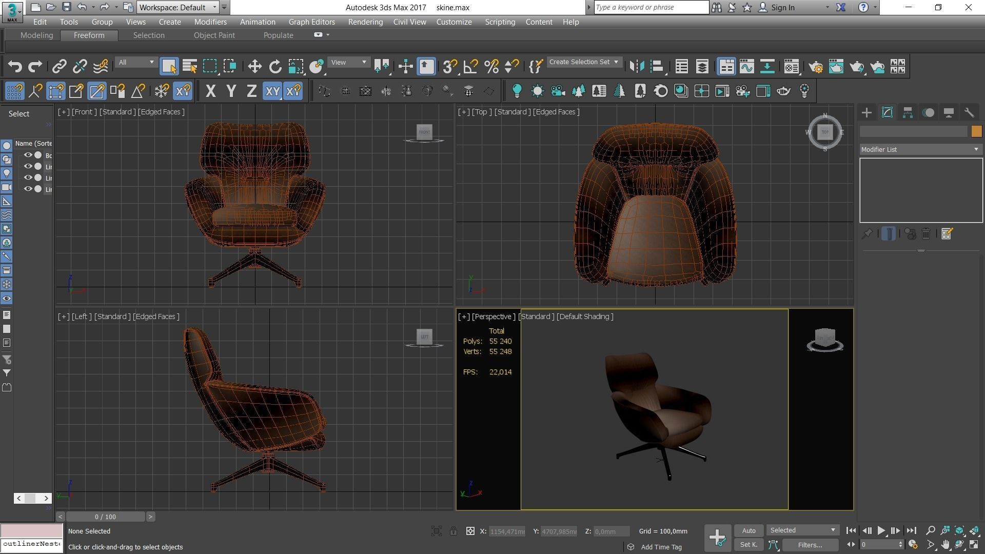 Armchair swivel chair leather Low-poly 3D model_4