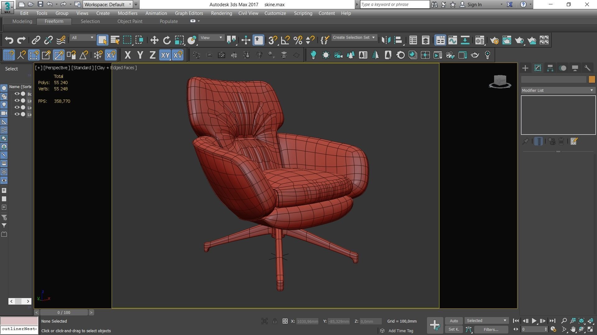 Armchair swivel chair leather Low-poly 3D model_7