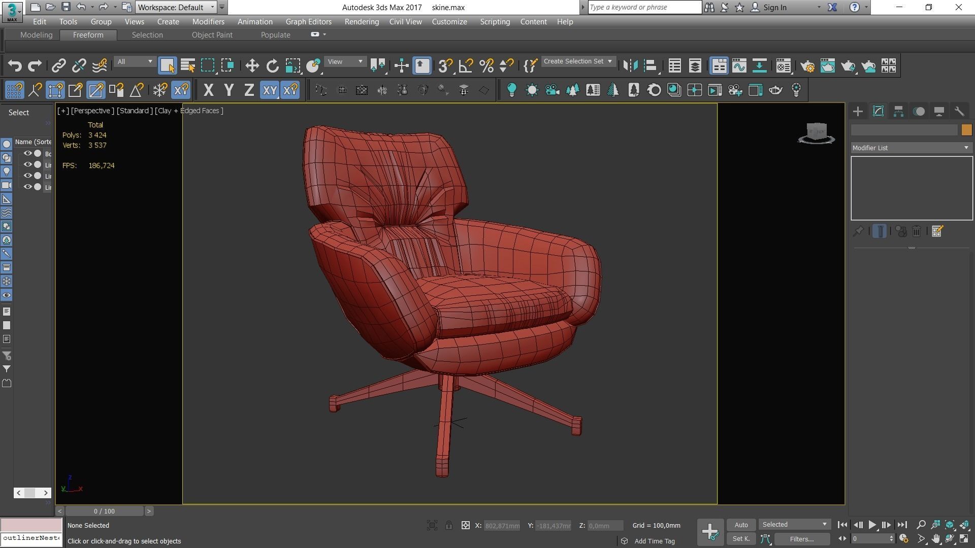 Armchair swivel chair leather Low-poly 3D model_10