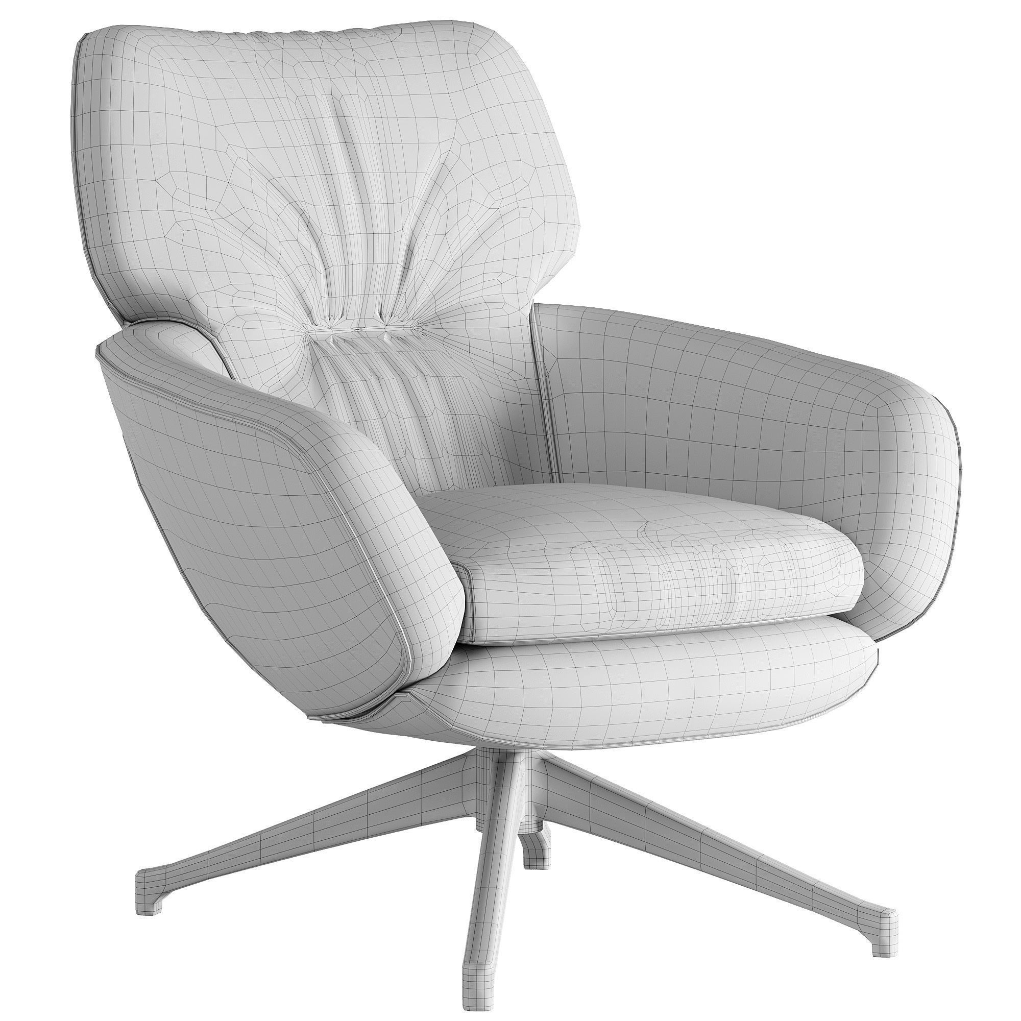 Armchair swivel chair leather Low-poly 3D model_3