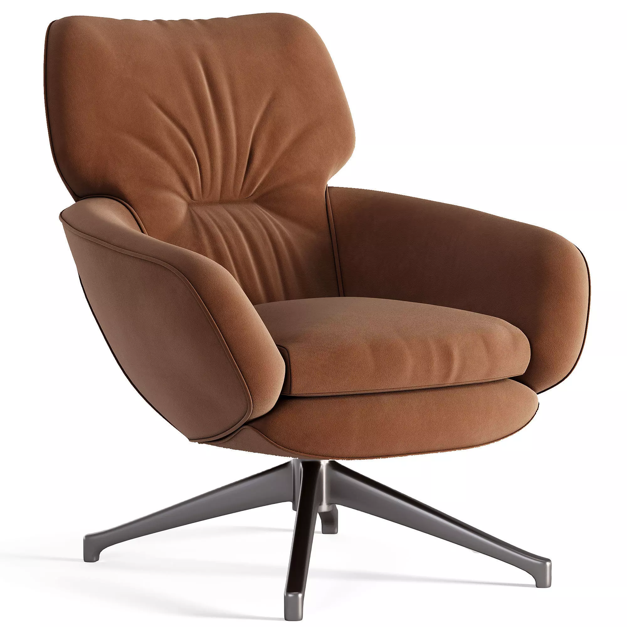 Armchair swivel chair leather Low-poly 3D model_0