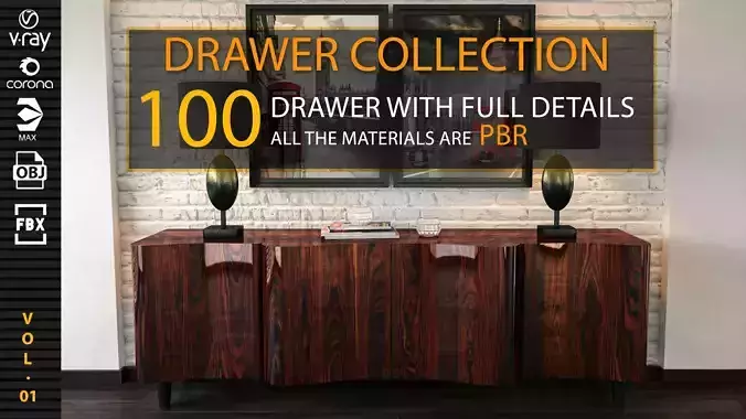 DRAWER COLLECTION 100 Drawer With Full Detail and PBR Texturing 3D model DRAWER COLLECTION 100 Drawer With Full Detail and PBR Texturing 3D model