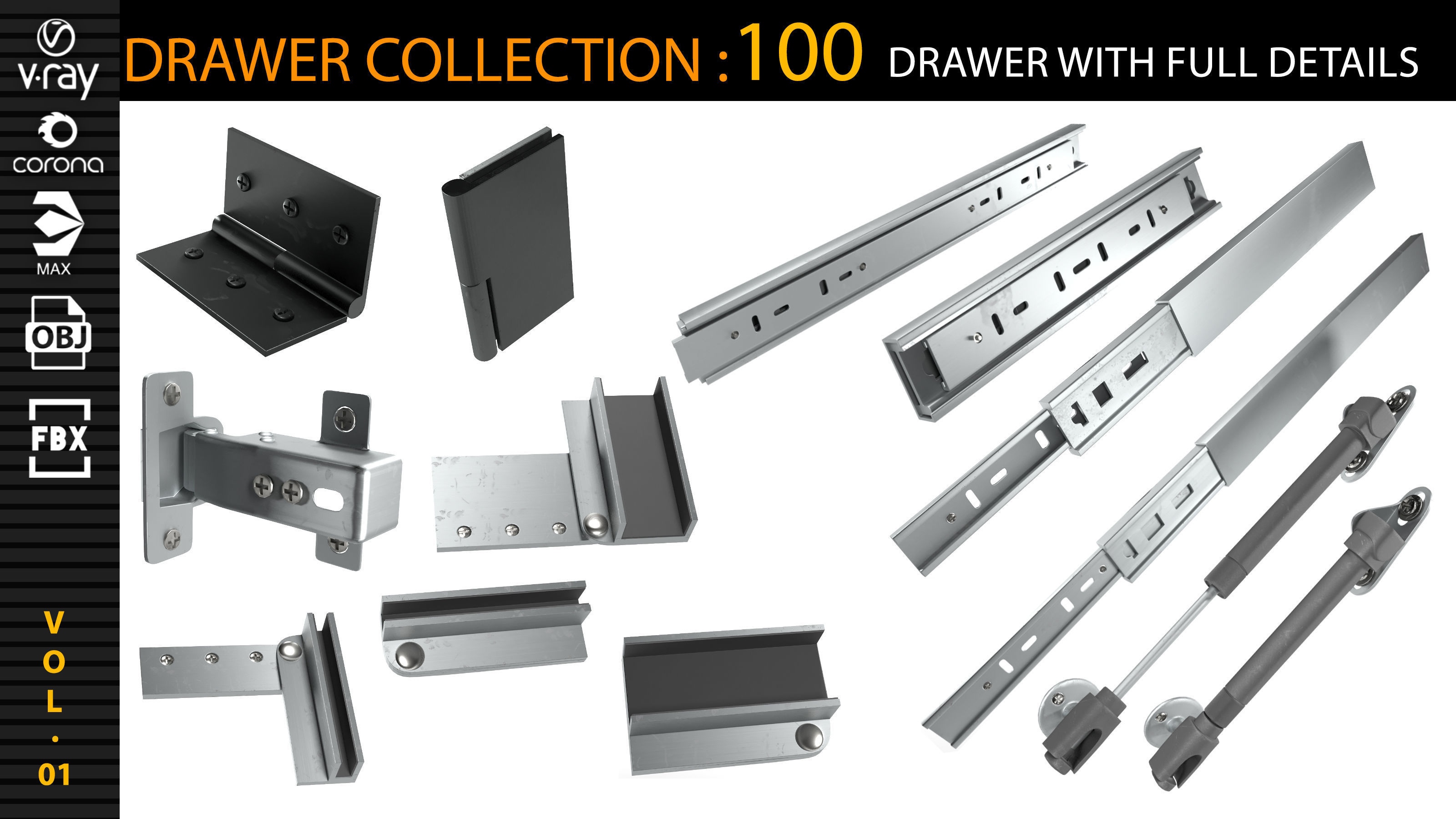 DRAWER COLLECTION 100 Drawer With Full Detail and PBR Texturing 3D model_4