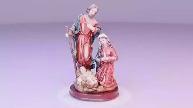 Jesus birth witch Mary and Joseph Holy Family statue high-poly