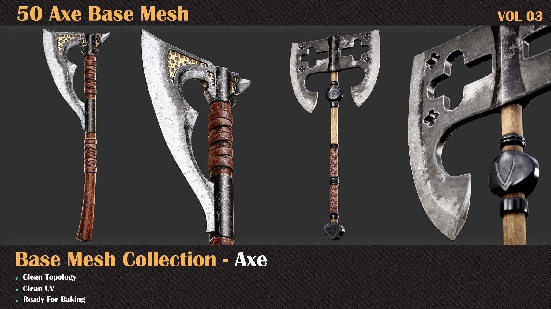 50 Axe Base Mesh - VOL 02 3D model_2