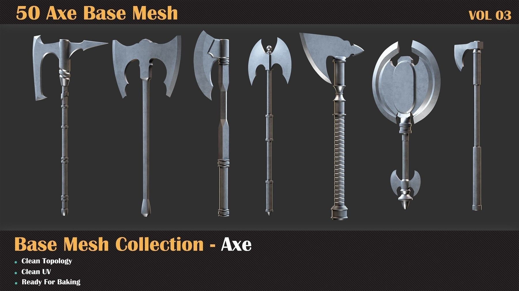 50 Axe Base Mesh - VOL 02 3D model_9