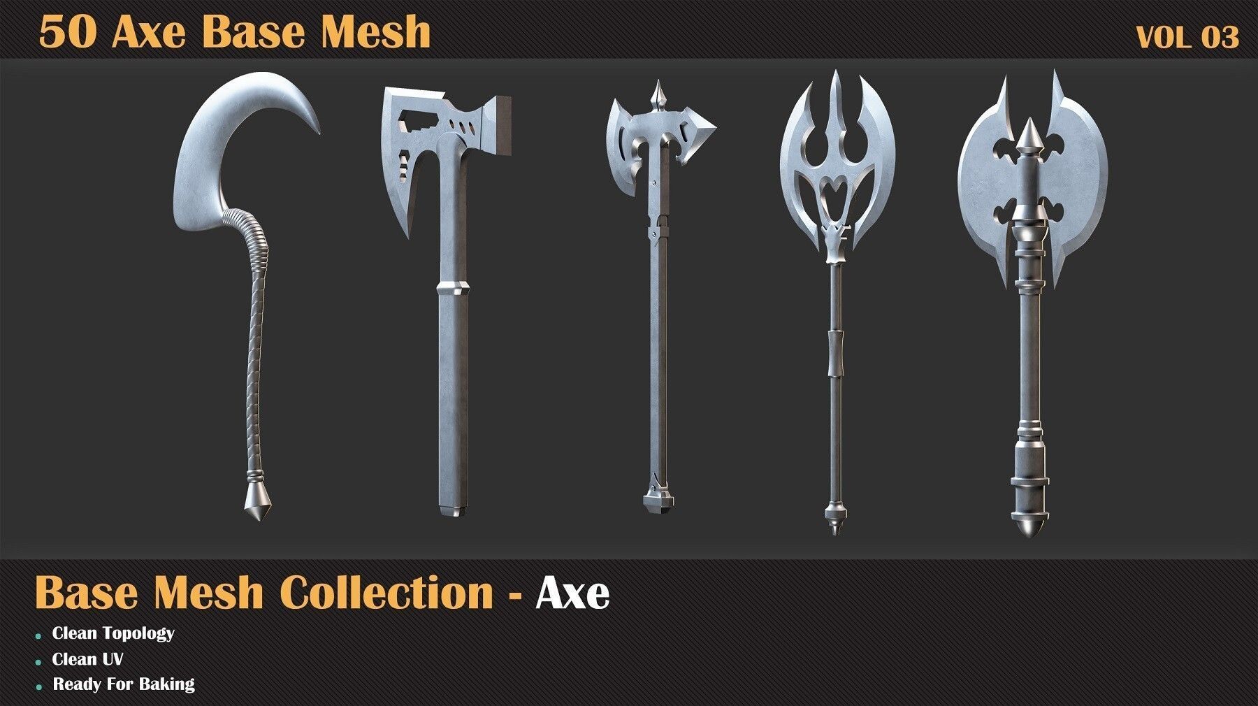 50 Axe Base Mesh - VOL 02 3D model_10