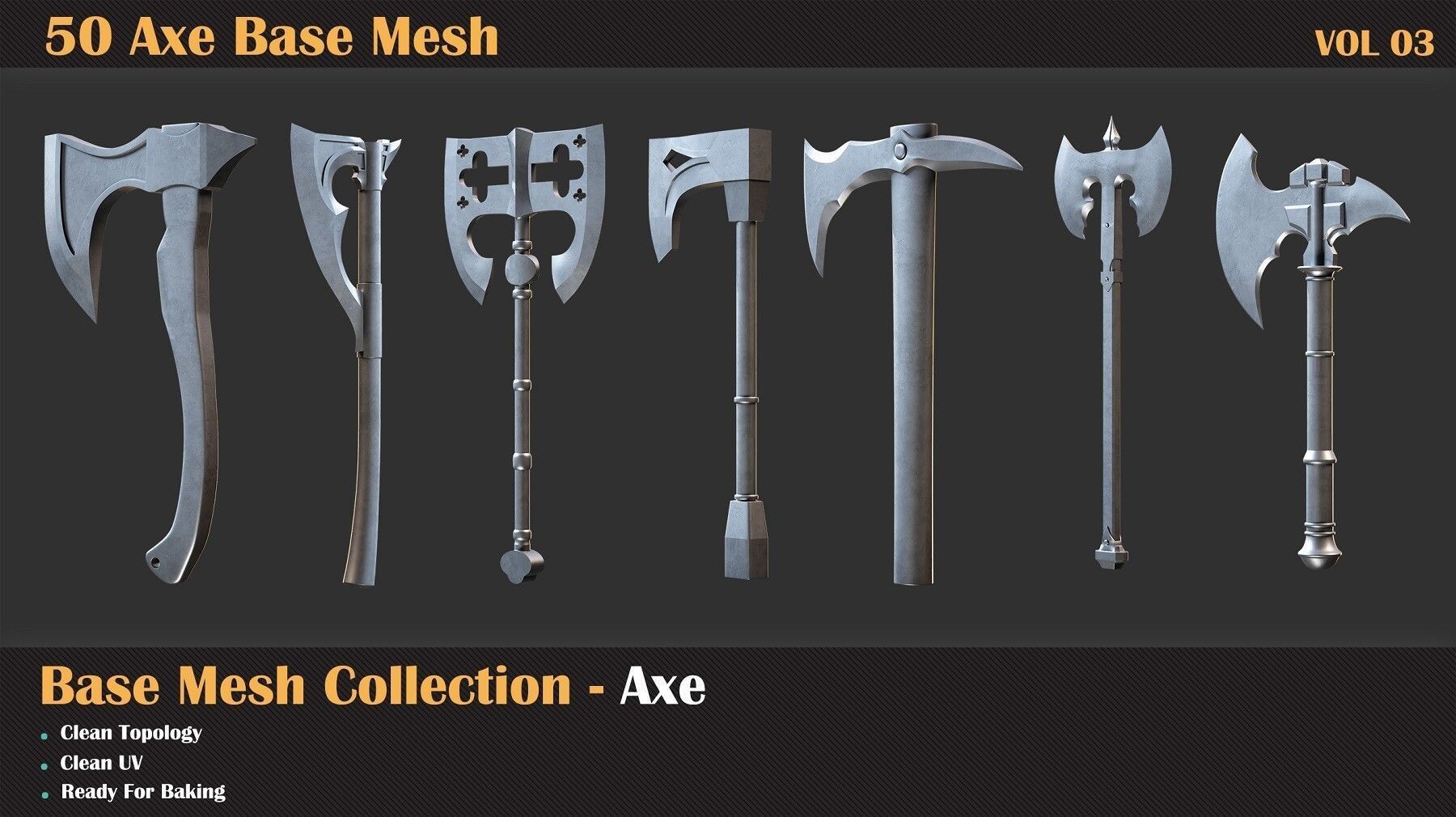 50 Axe Base Mesh - VOL 02 3D model_4