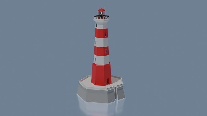 Low-Poly Beacon lighthouse with stripes Low-poly 3D model