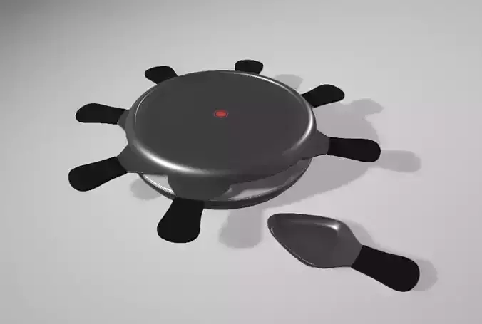 Raclette cooking pot with spoon and spatula