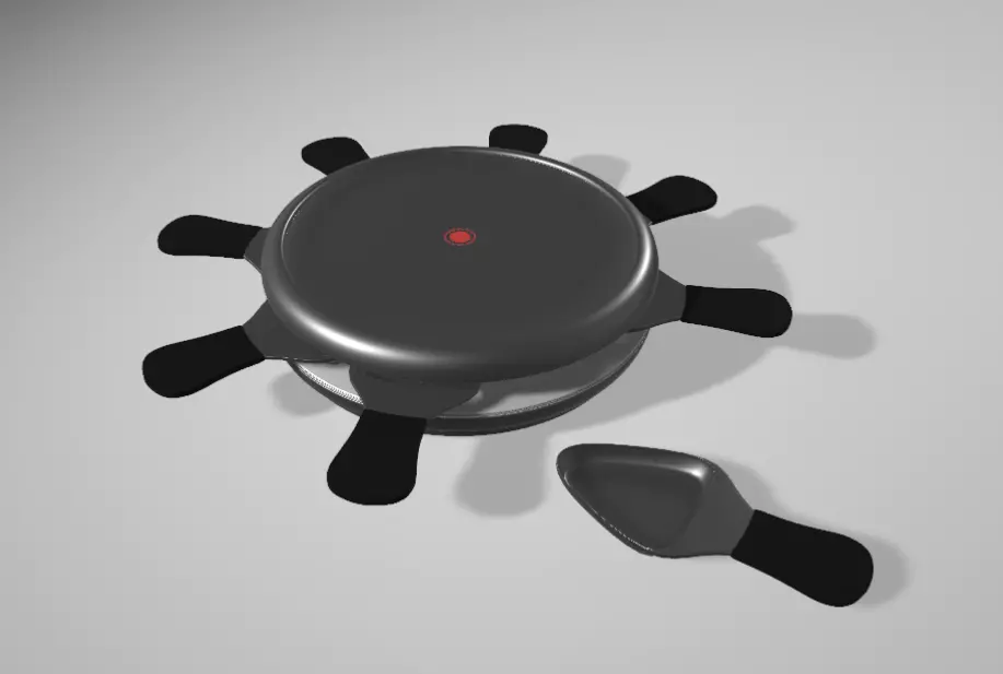 Raclette cooking pot with spoon and spatula Free 3D model_0