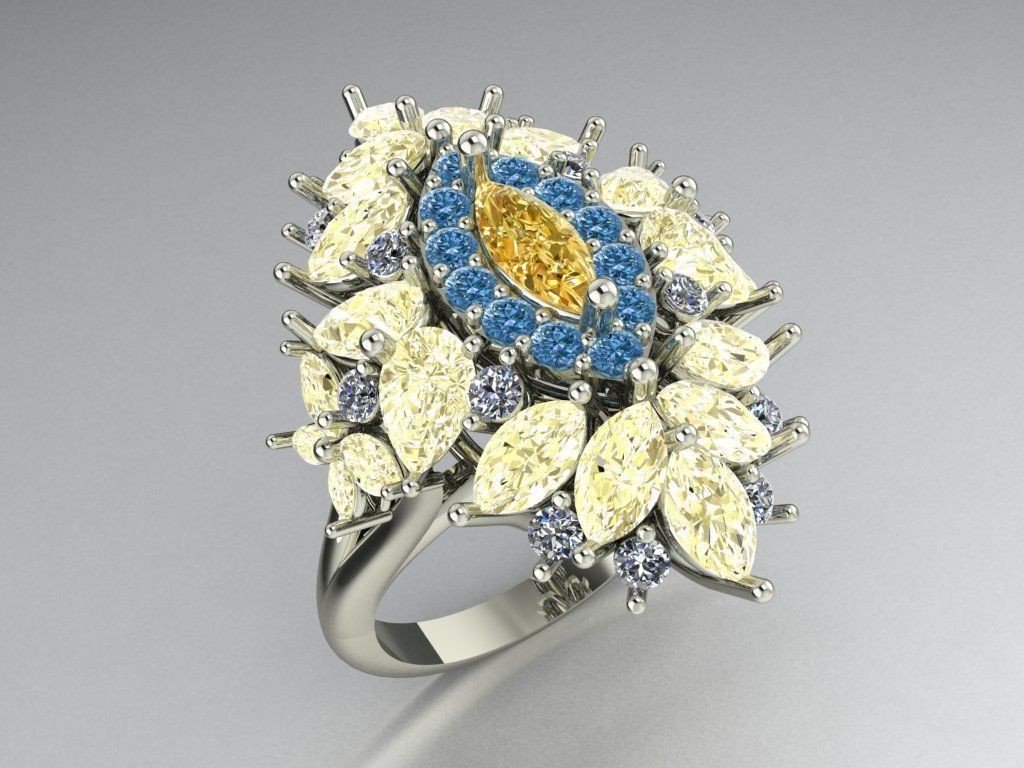 Ring with multi-colored stone  512 3D print model_1