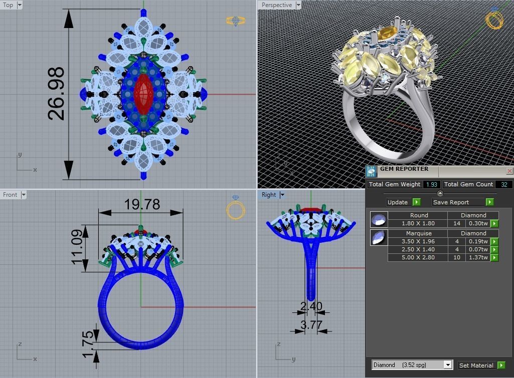 Ring with multi-colored stone  512 3D print model_4