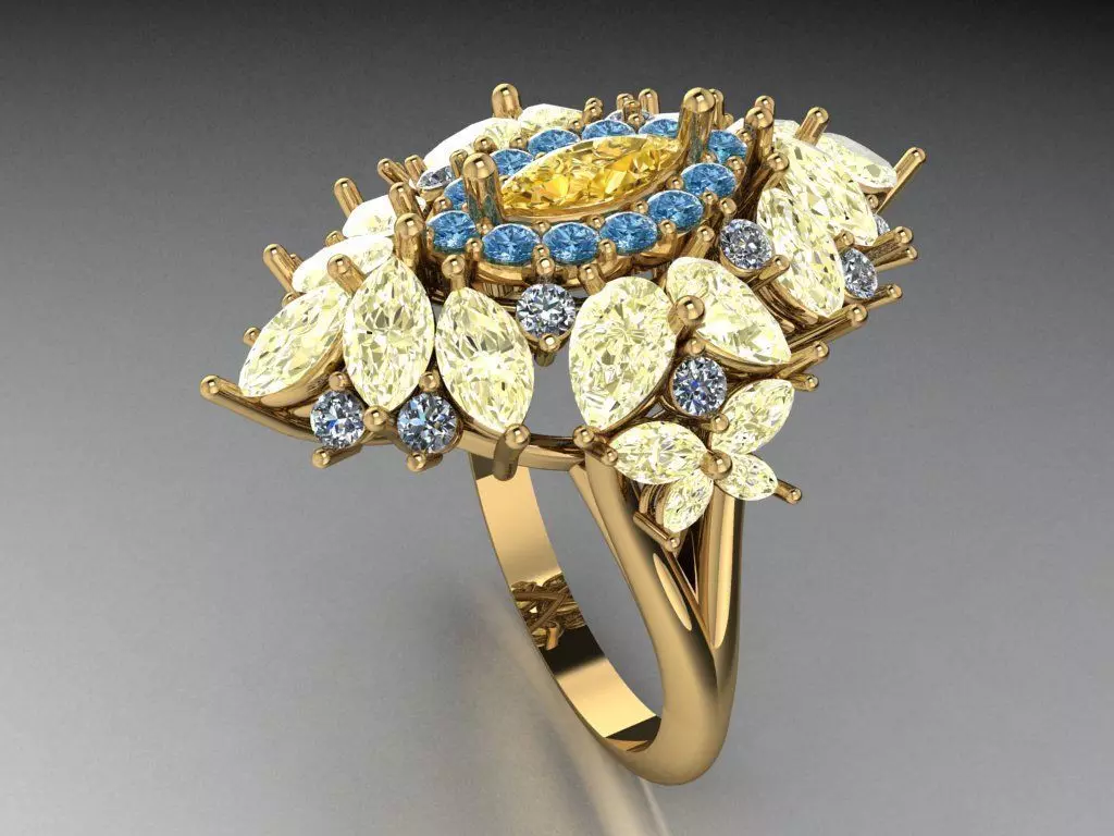 Ring with multi-colored stone  512 3D print model_0