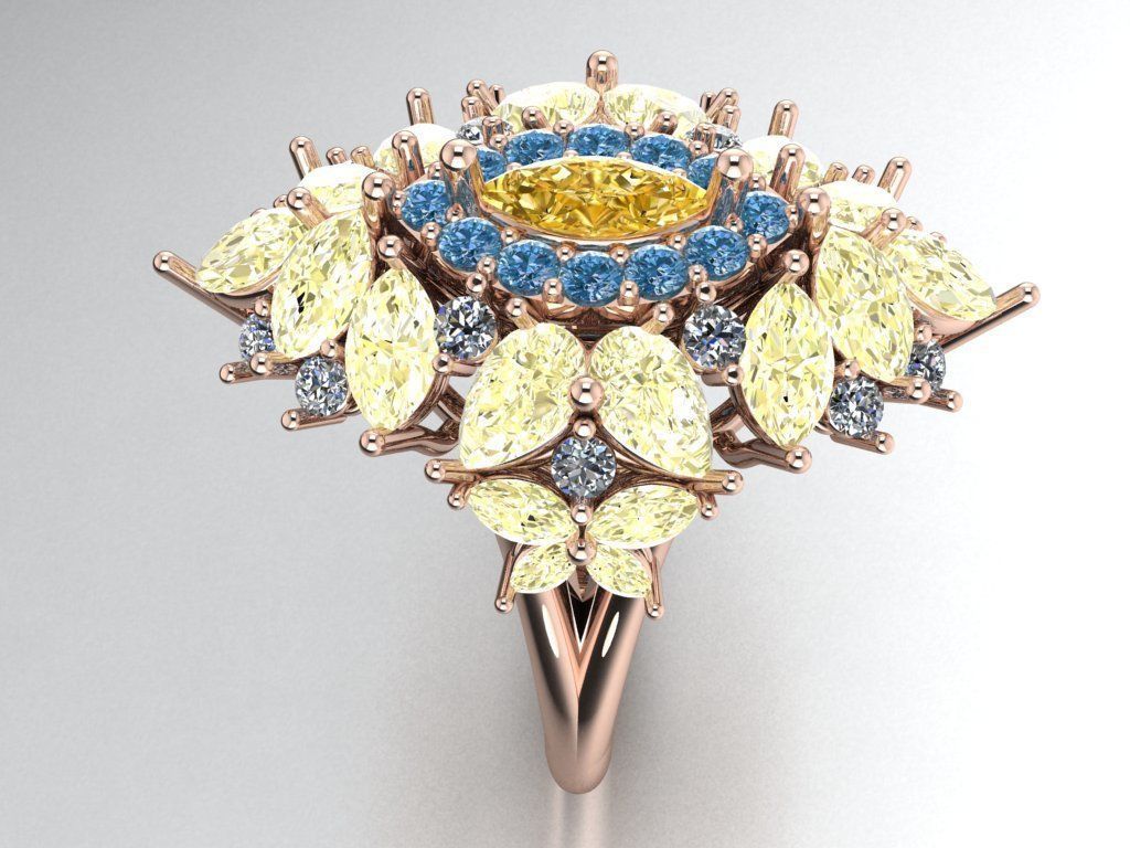 Ring with multi-colored stone  512 3D print model_2