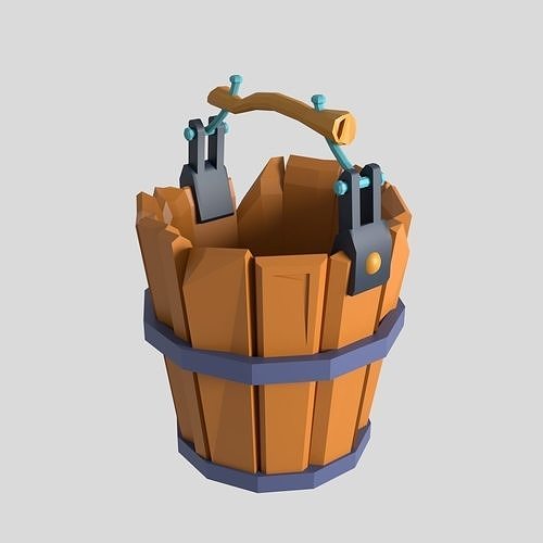 Lowpoly wooden bucket Low-poly 3D model