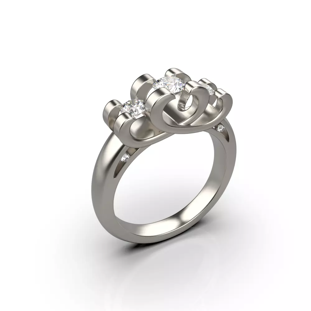 Diamond Three Stone ring 3D print model