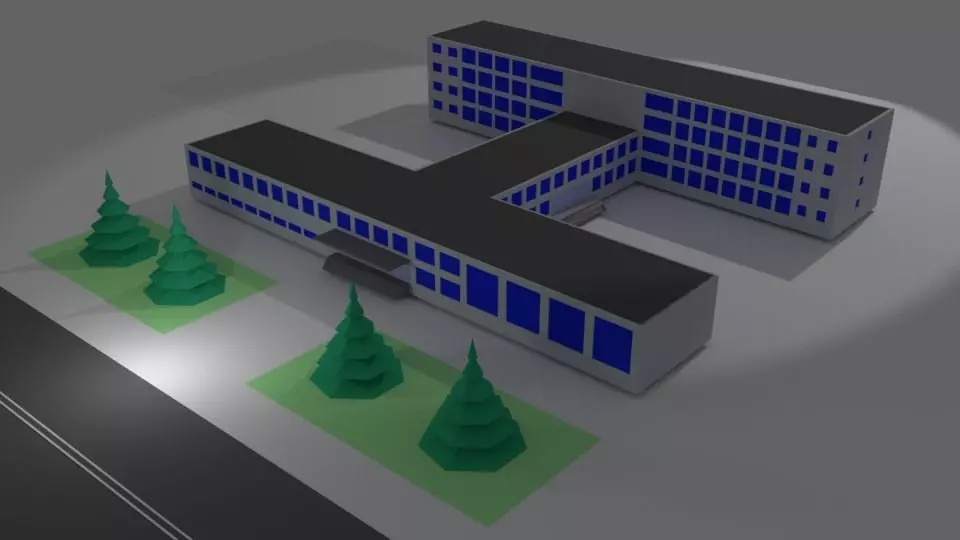 school 109 and Spruce Low-poly 3D model