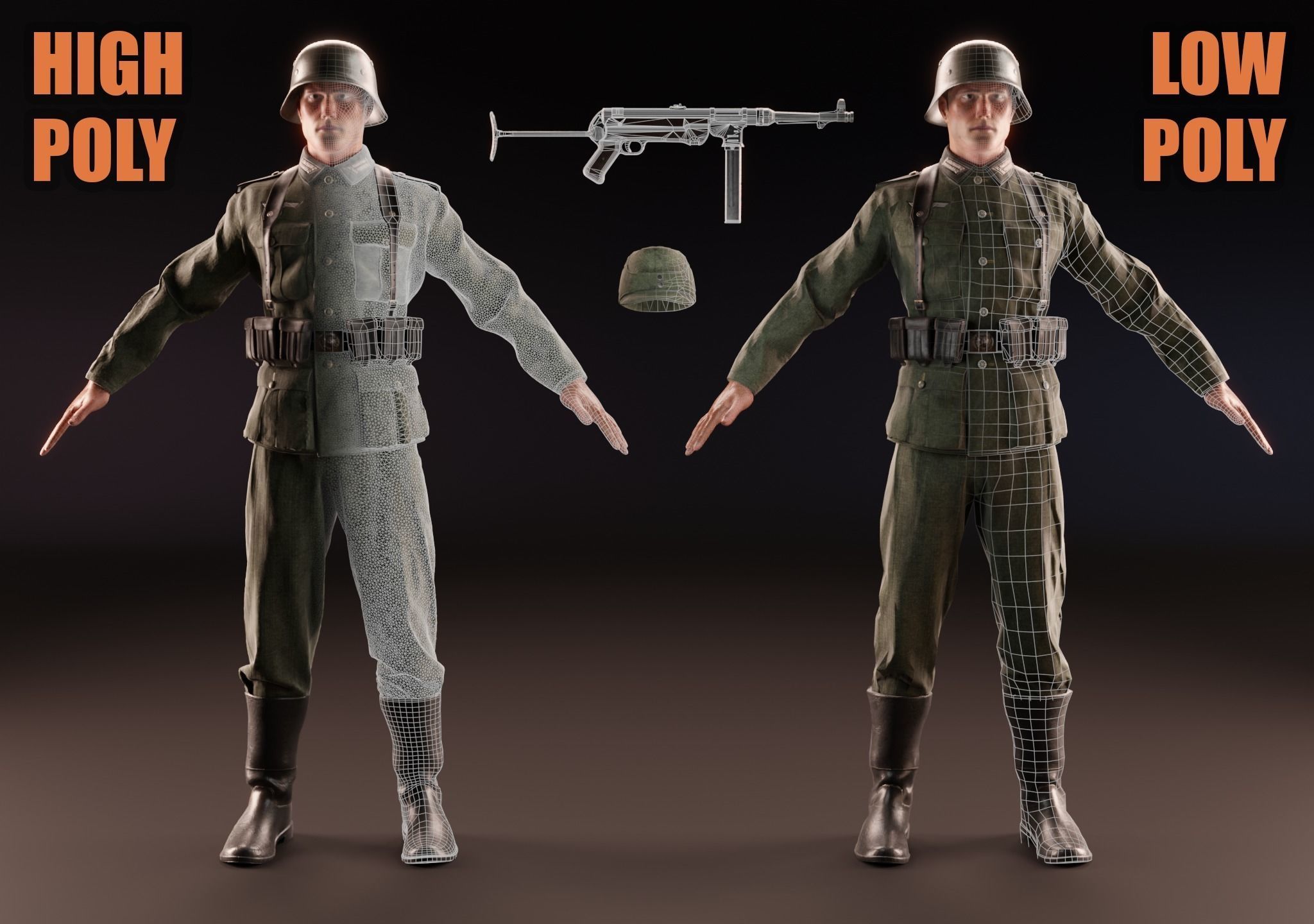 WW2 GERMAN SOLDIER RIGGED-ANIMATED Low-poly 3D model_3