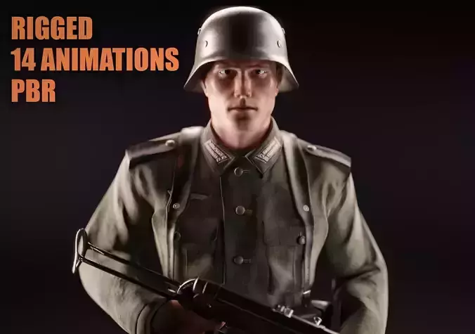 WW2 GERMAN SOLDIER RIGGED-ANIMATED Low-poly 3D model