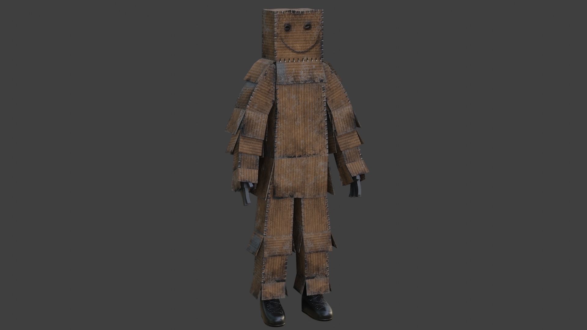 Worn out lonely box man  Low-poly 3D model_4