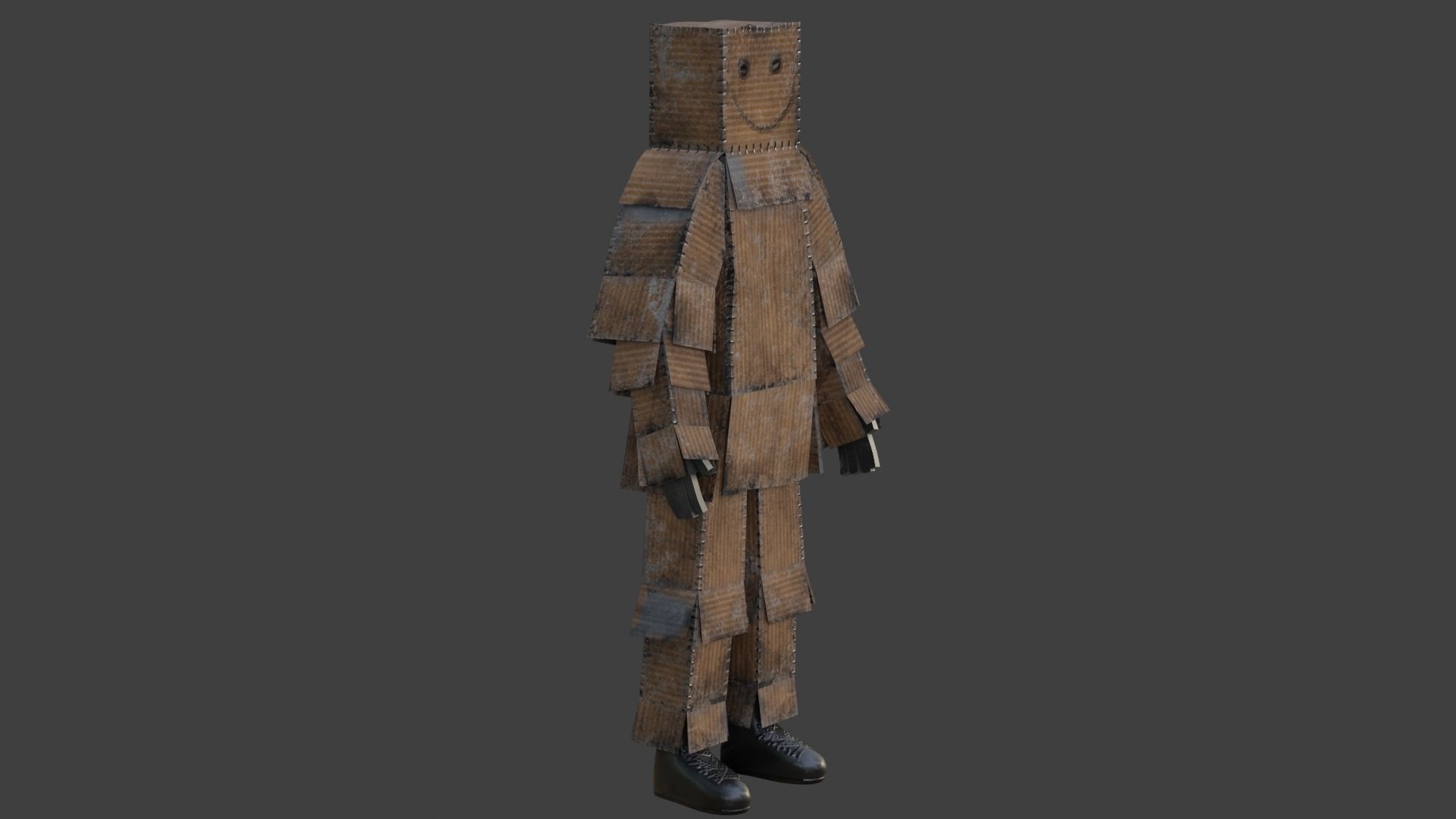 Worn out lonely box man  Low-poly 3D model_6