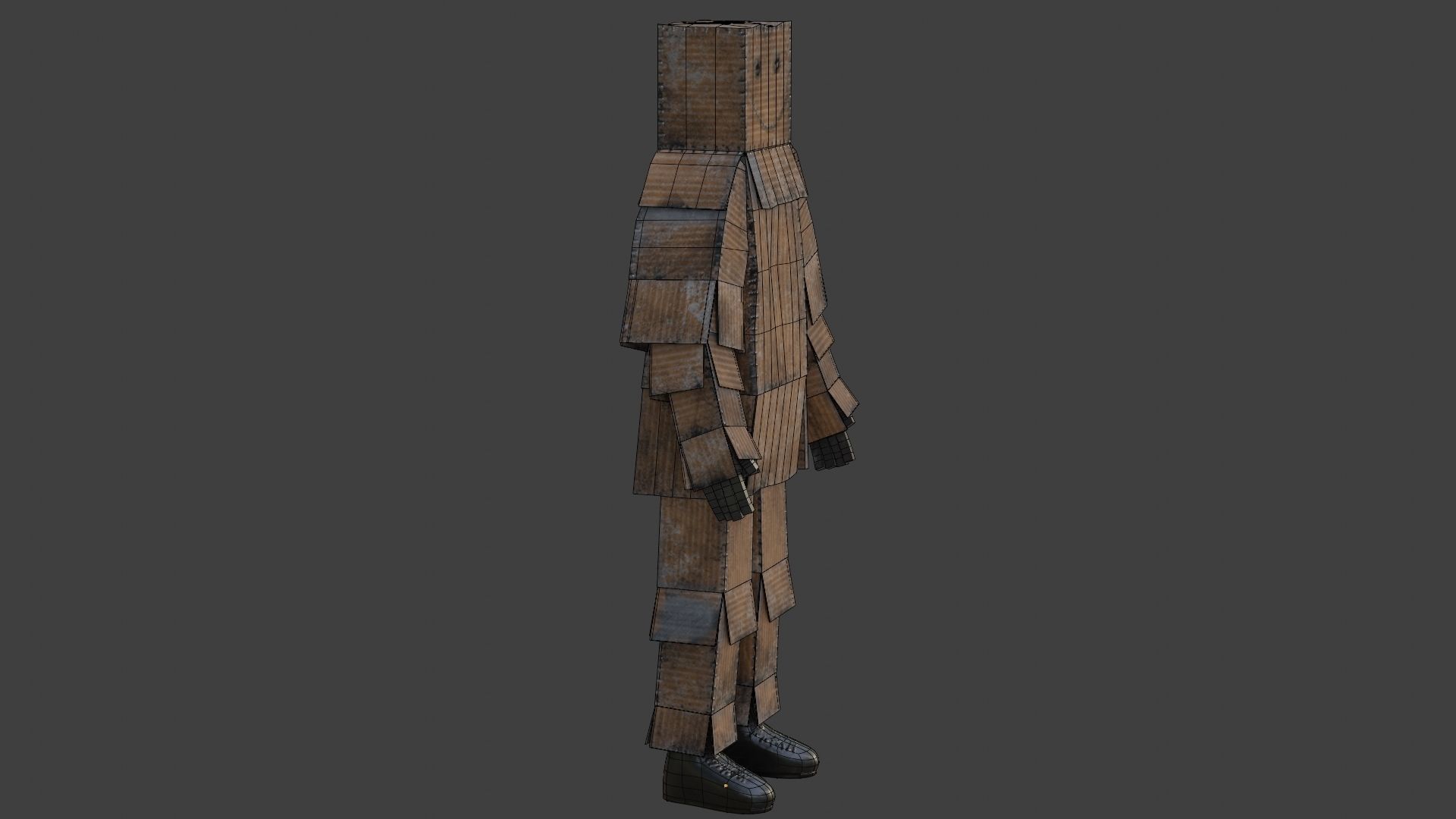 Worn out lonely box man  Low-poly 3D model_31