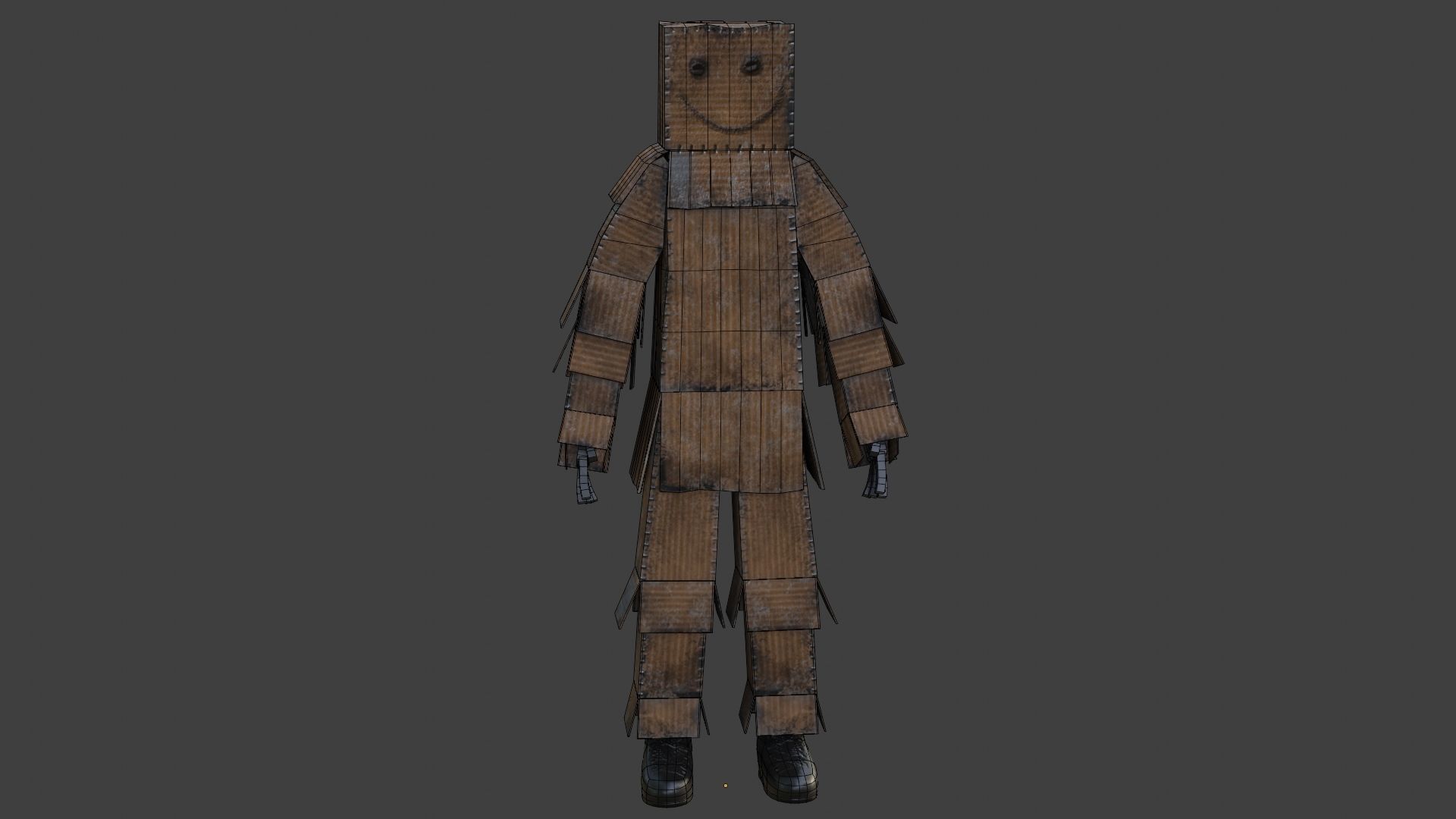 Worn out lonely box man  Low-poly 3D model_27