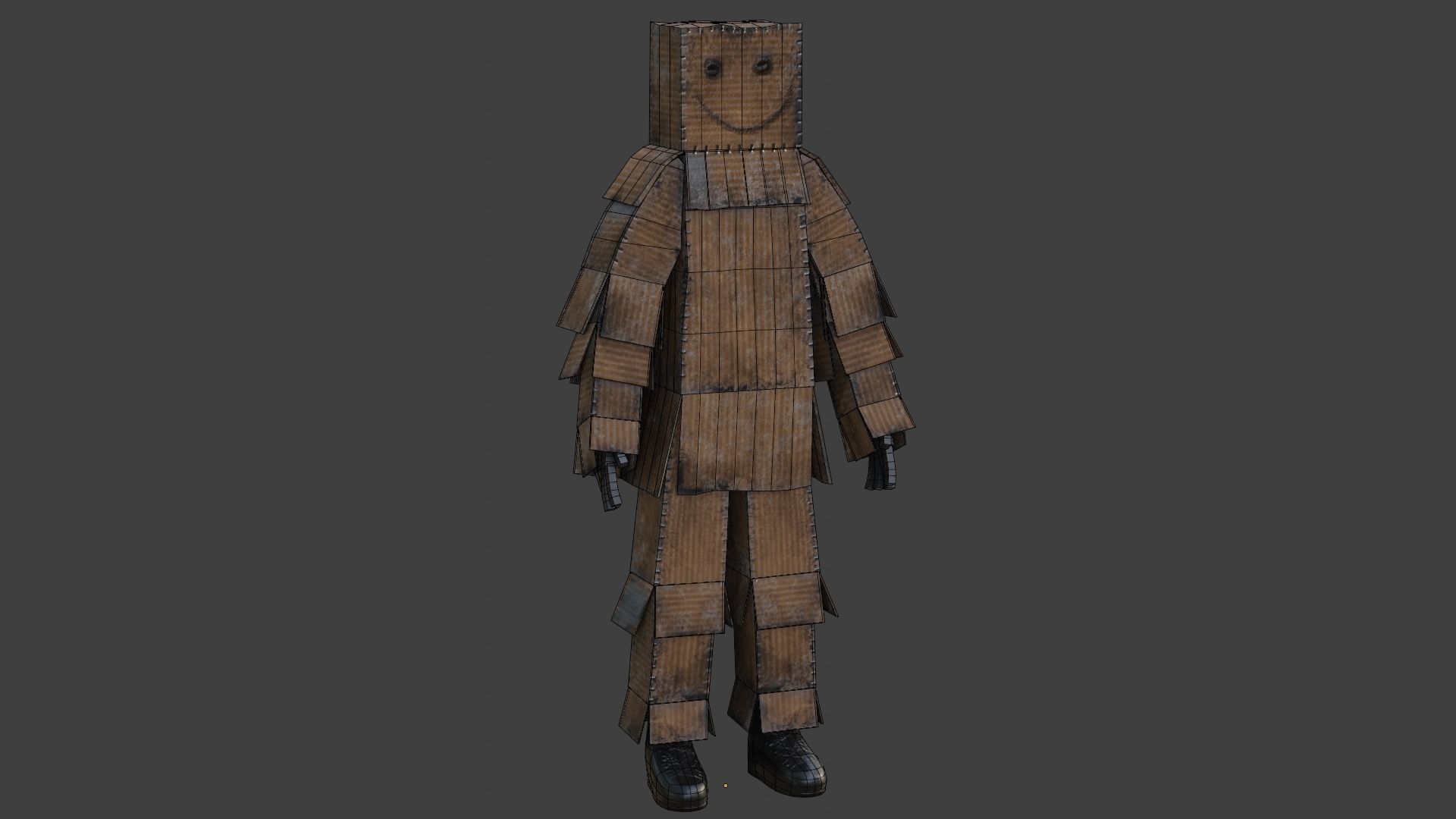 Worn out lonely box man  Low-poly 3D model_28