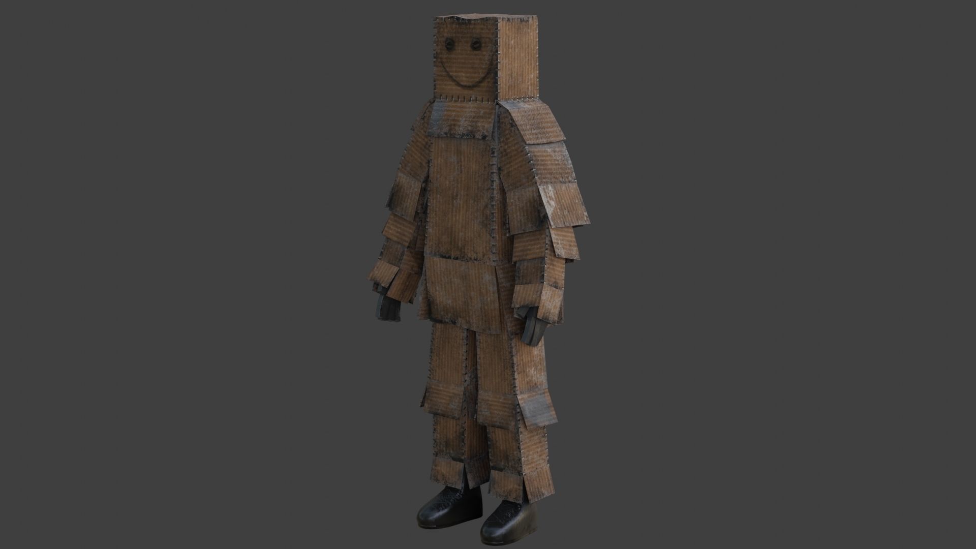 Worn out lonely box man  Low-poly 3D model_23