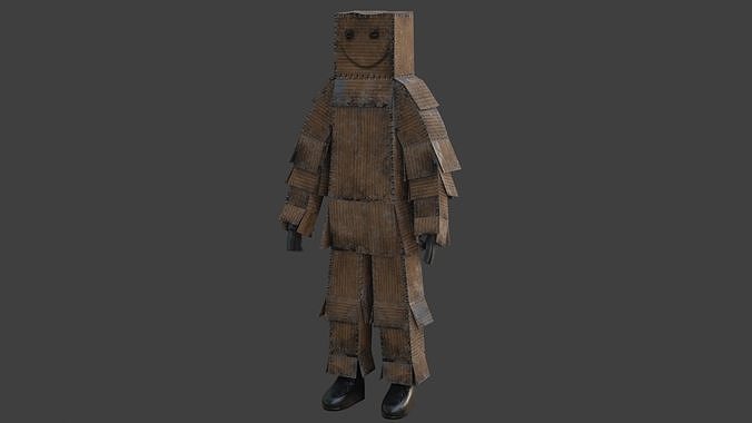 Worn out lonely box man  Low-poly 3D model