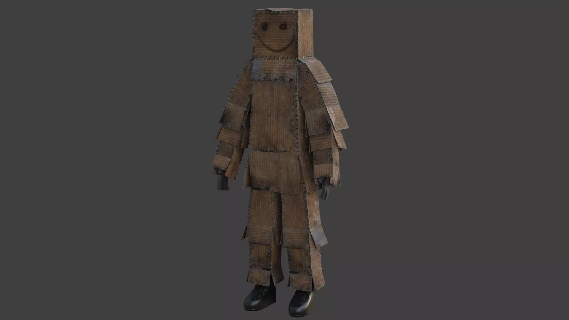 Worn out lonely box man  Low-poly 3D model_0