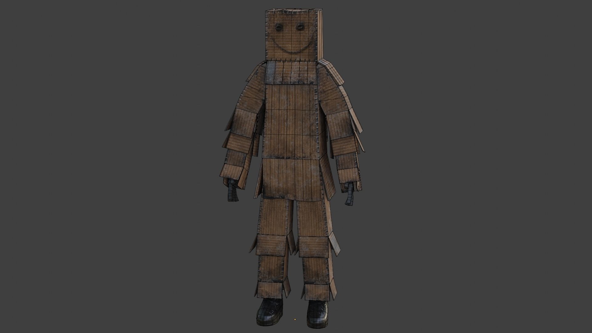 Worn out lonely box man  Low-poly 3D model_26