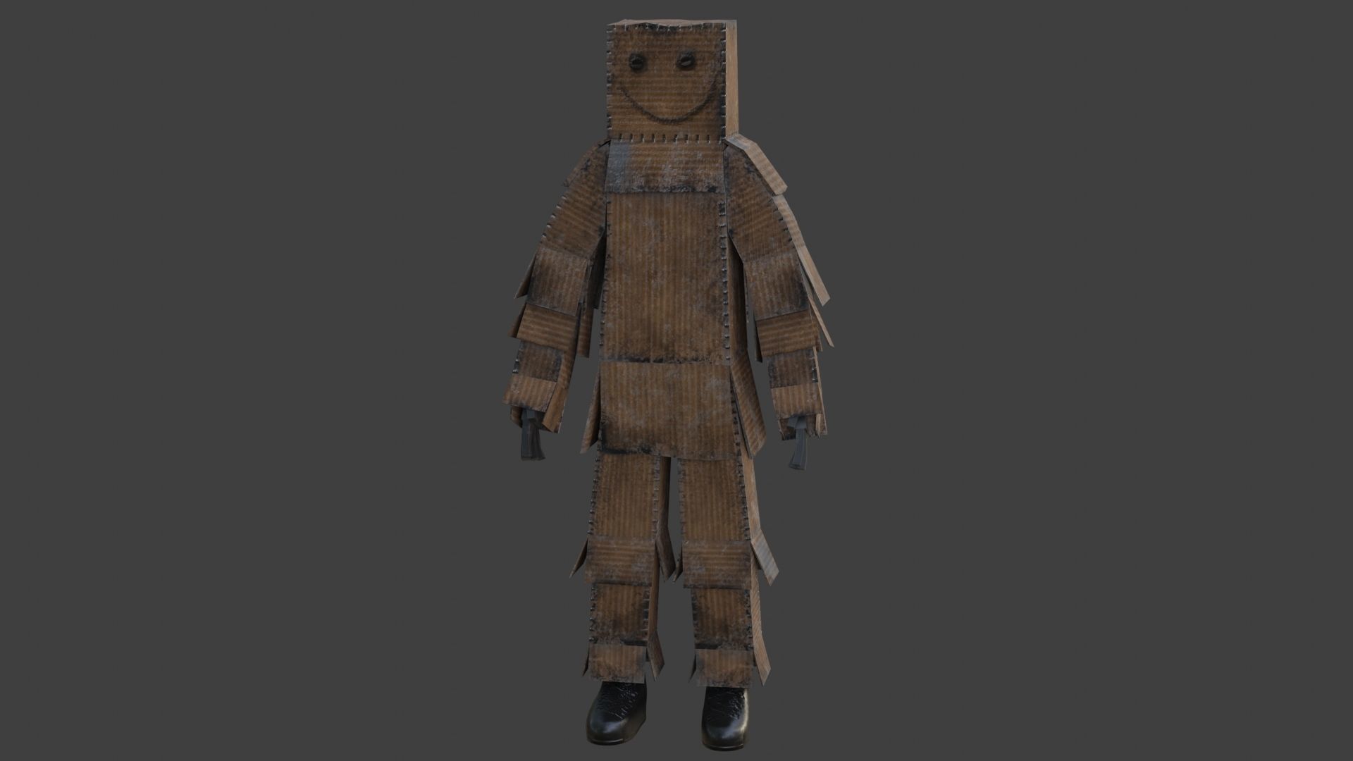 Worn out lonely box man  Low-poly 3D model_2