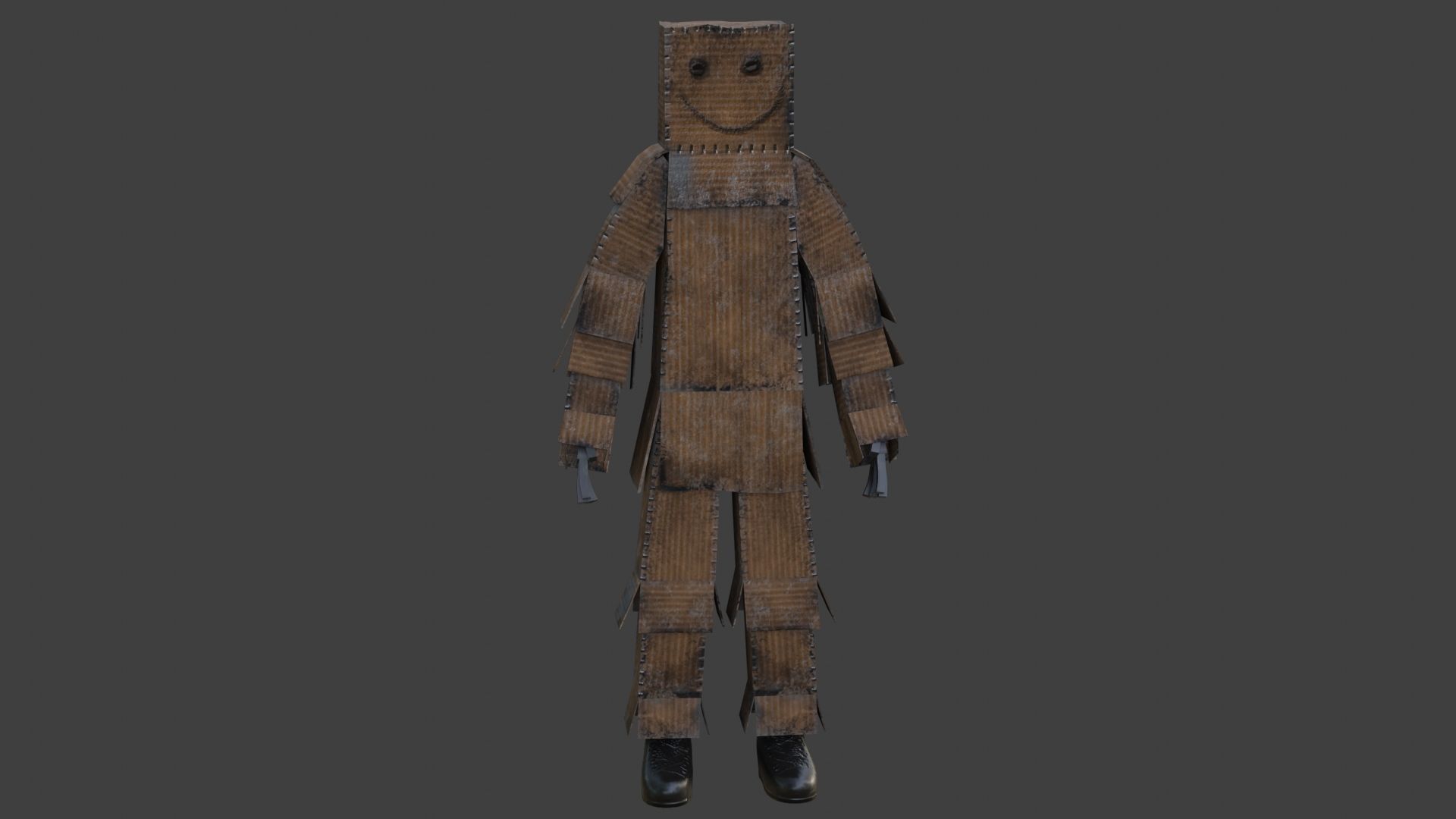 Worn out lonely box man  Low-poly 3D model_3