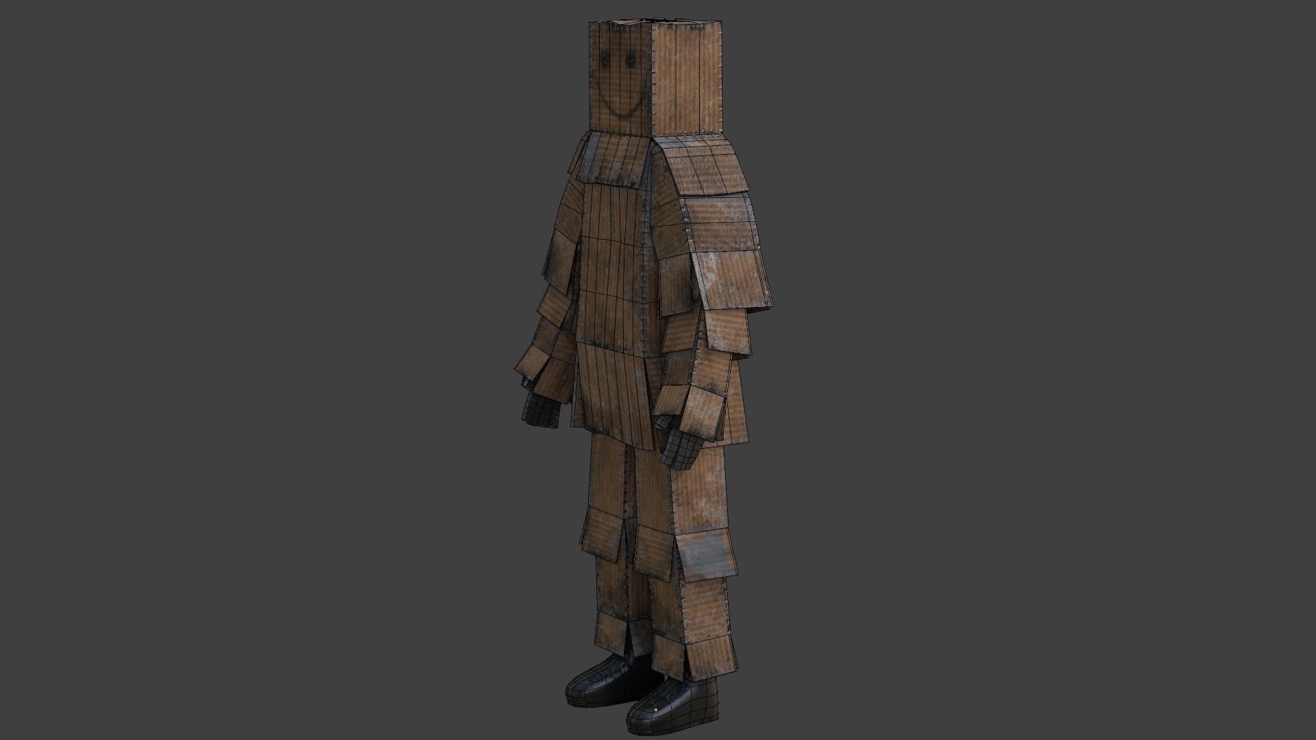 Worn out lonely box man  Low-poly 3D model_46