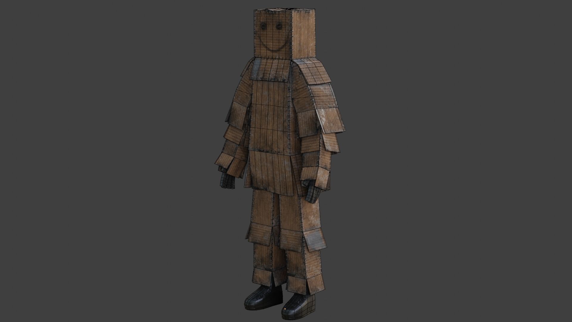 Worn out lonely box man  Low-poly 3D model_47