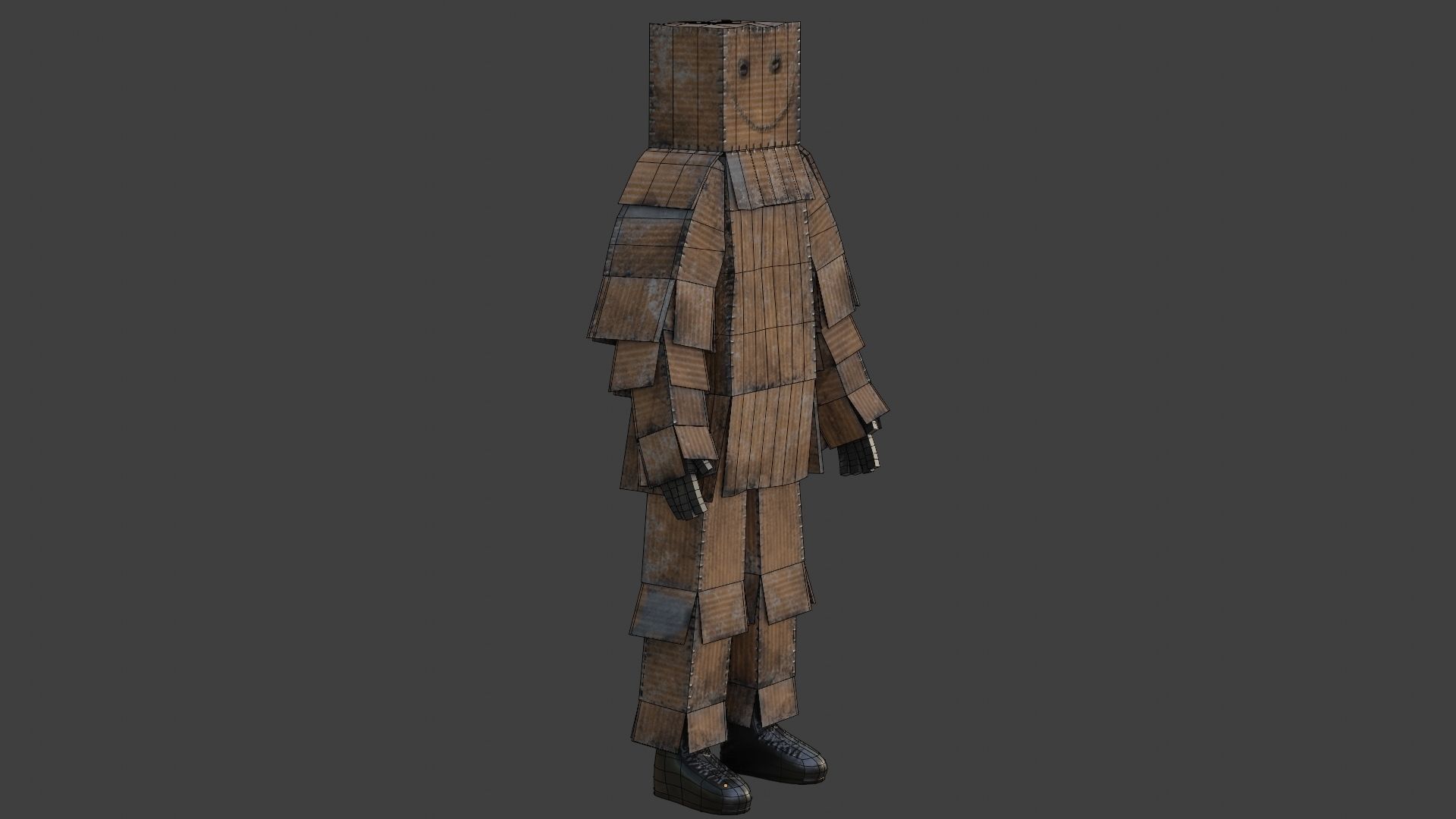 Worn out lonely box man  Low-poly 3D model_30