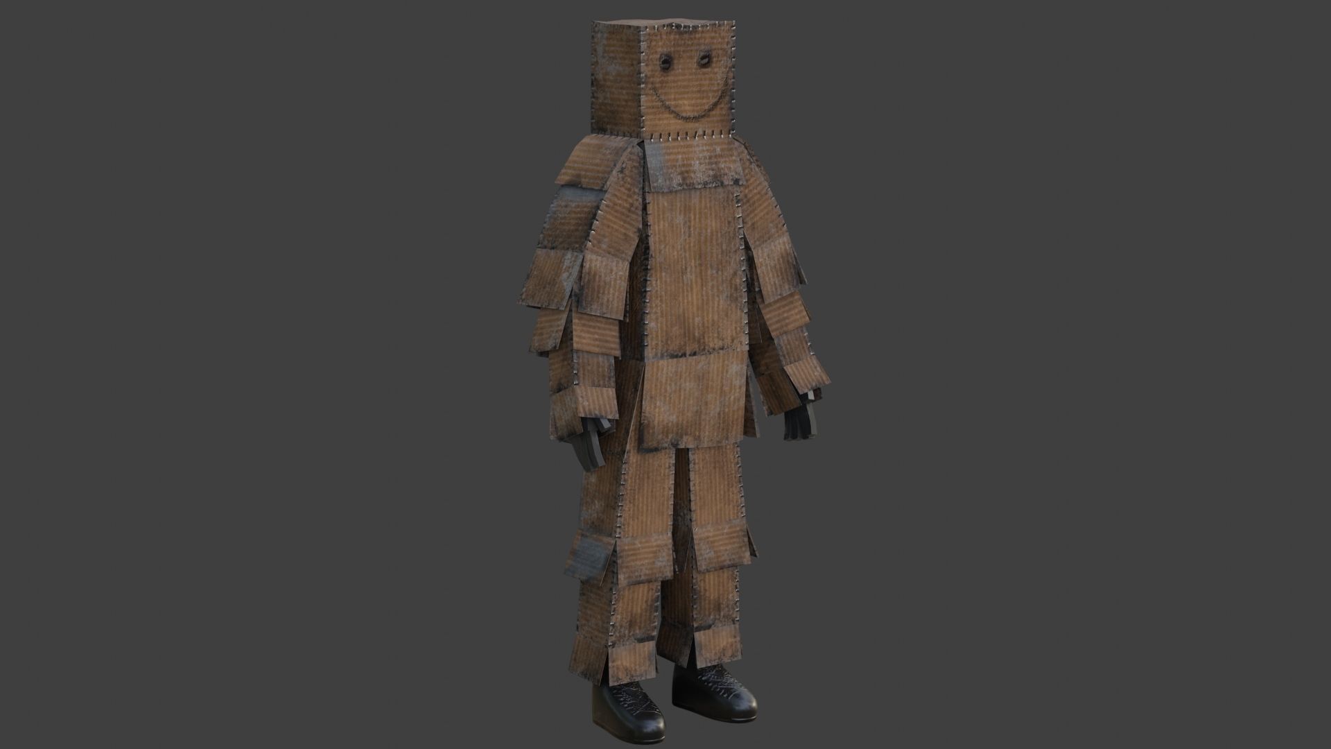 Worn out lonely box man  Low-poly 3D model_5