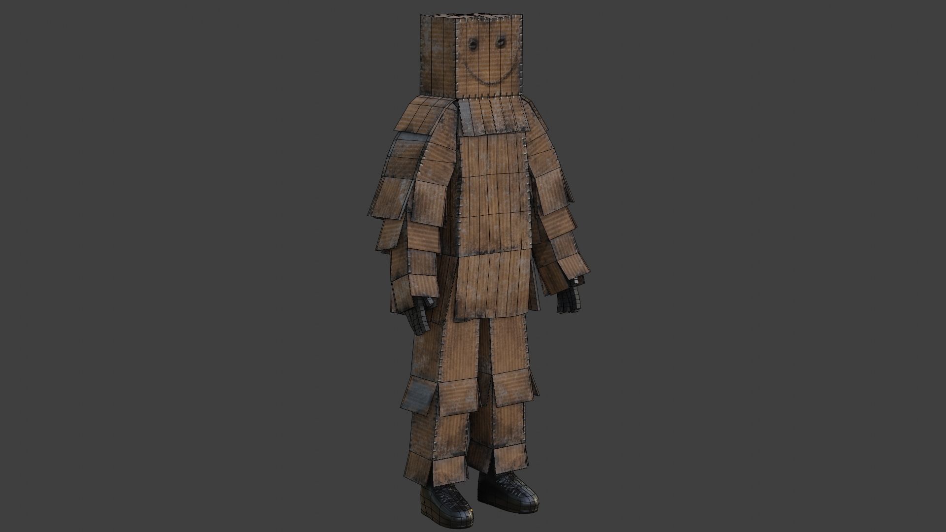 Worn out lonely box man  Low-poly 3D model_29