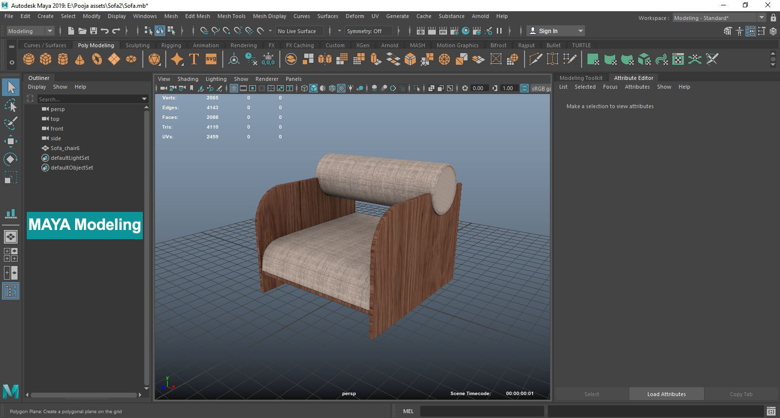 Sofa chair  Low-poly 3D model_9