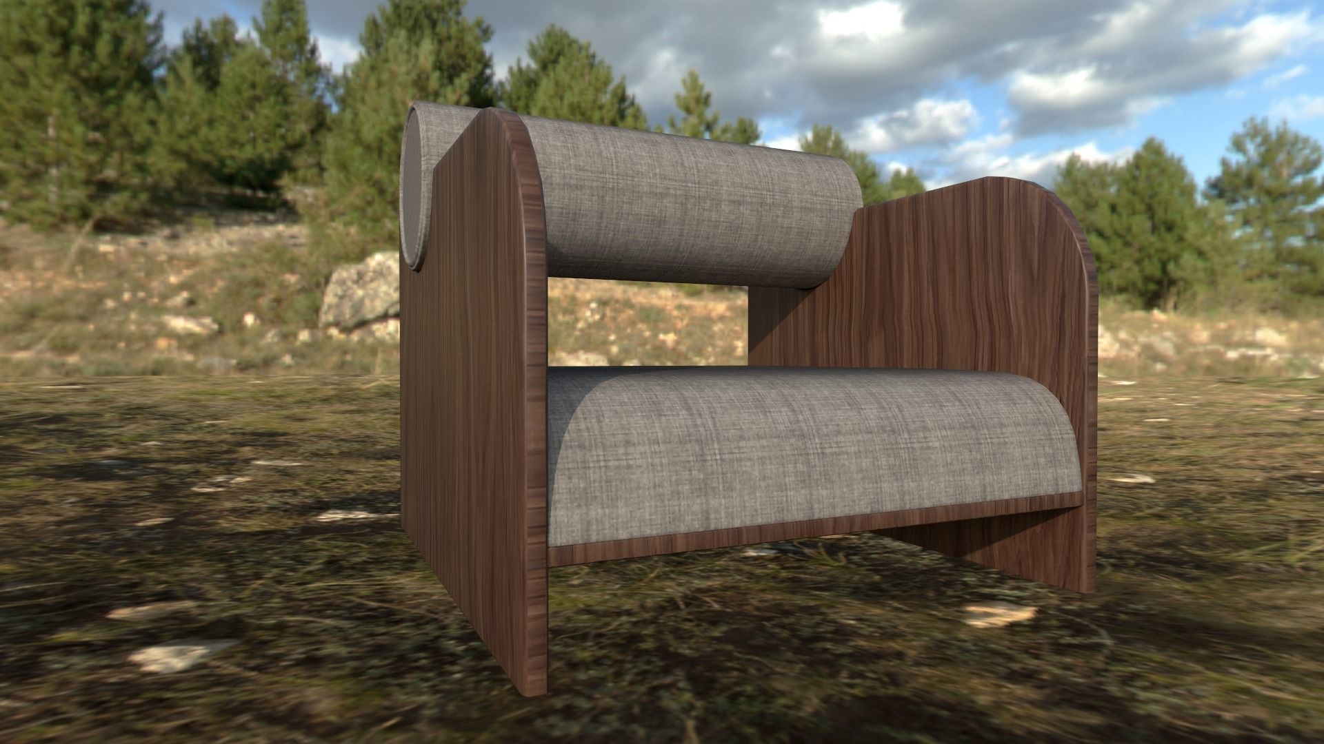 Sofa chair  Low-poly 3D model_4