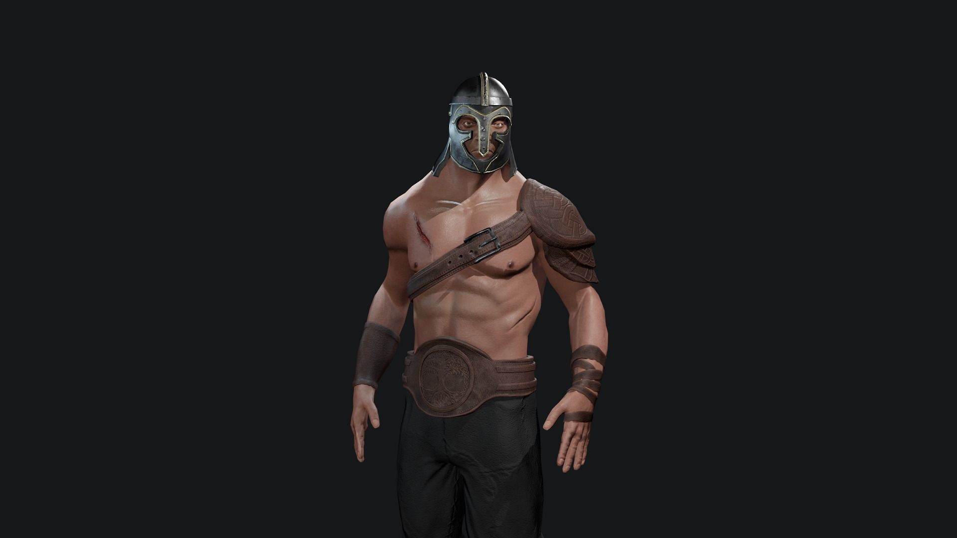 Viking spartan holding shield and shield Low-poly 3D model_2